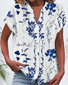 Chemises Décontracté Floral Été Polyester Col V Micro-élasticité Manches Courtes Régulier Boucle pour Femmes