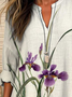 Blouses Femmes Décontracté Floral Printemps / Automne Col V Quotidien Manches Longues Régulier Trapèze Régulier