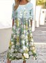 Femmes Floral Vert Clair Col Rond Confortable Robe Maxi Décontracté