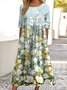 Femmes Floral Vert Clair Col Rond Confortable Robe Maxi Décontracté