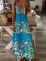 Femmes Floral Lac Bleu à Bretelles Confortable Robe Maxi Décontracté