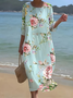 Femmes Floral Cyan Col Rond Confortable Imprimé Robe Maxi Décontracté
