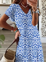 Femmes Géométrique Bleu Col V Confortable Imprimé Robe Maxi Décontracté