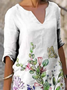Femmes Floral Blanc Col V Confortable Imprimé Mini Robe Décontracté