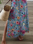 Femmes Floral Bleu Col V Confortable Imprimé Robe Maxi Décontracté