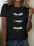 T-shirts Décontracté Été Libellule Imprimé Micro-élasticité Jersey Manches Courtes Droit Régulier pour Femmes