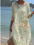 Femmes Floral Vert Col Rond Confortable Robe Maxi Décontracté