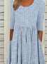 Femmes Rayé Bleu Col Rond Confortable Imprimé Robe Maxi Décontracté
