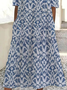 Femmes Floral Bleu Col Rond Confortable Imprimé Robe Maxi Décontracté
