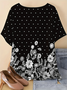 T-shirts Femmes Pois Polka Rétro Printemps / Automne en Lin Manche Dolman Ample Manches trois quarts Col Rond Régulier