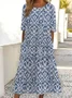 Femmes Floral Bleu Col Rond Confortable Imprimé Robe Maxi Décontracté