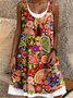 Femmes Floral Rouge Col Rond Confortable Robe Mi-Longue Décontracté
