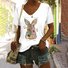 T-shirts Femmes Décontracté Floral Été Coton Col V Coupe Régulière Manches Courtes Régulier Trapèze
