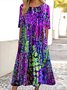 Femmes Géométrique Violet Col Rond Confortable Robe Maxi Décontracté