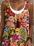 Femmes Floral Rouge Col Rond Confortable Robe Mi-Longue Décontracté