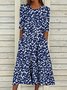 Femmes Floral Bleu Violacé Col Rond Confortable Imprimé Robe Maxi Décontracté