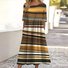 Femmes Rayé Brun Col Rond Confortable Robe Maxi Décontracté