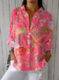 Chemises Femmes Décontracté Floral Printemps / Automne Polyester Vacances Ample Manches trois quarts Régulier Col de Chemise