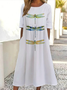 Femmes Libellule Blanc Col Rond Confortable Imprimé Robe Maxi Décontracté