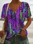T-shirts Femmes Géométrique Décontracté Été Polyester Col V Micro-élasticité Quotidien Manches Courtes Régulier