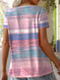 T-shirts Femmes Rayé Décontracté Été Polyester Col V Manches Courtes Régulier Trapèze Régulier