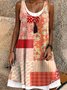 Femmes Floral Rouge Col Rond Confortable Robe Mi-Longue Décontracté