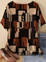 T-shirts Femmes Géométrique Simple Printemps / Automne en Lin Micro-élasticité Quotidien Ample Col Rond Régulier