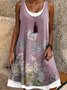 Femmes Floral Violet Col Rond Confortable Robe Mi-Longue Décontracté