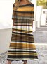 Femmes Rayé Brun Col Rond Confortable Robe Maxi Décontracté