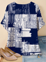 T-shirts Femmes Géométrique Décontracté Printemps / Automne en Lin Manche Dolman Micro-élasticité Col Rond Droit Régulier