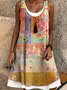 Femmes Floral Jaune Col Rond Confortable Robe Mi-Longue Décontracté