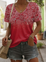 T-shirts Femmes Décontracté Été Ethnique Géométrie Polyester Col V Micro-élasticité Coupe Régulière Manches Courtes Régulier