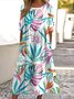 Femmes Floral Blanc Col Rond Confortable Robe Maxi Décontracté
