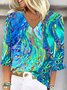 Blouses Femmes Boho Été Abstrait Graphique Quotidien Ample Col Châle Régulier Droit Régulier
