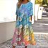 Femmes Floral Bleu Clair Col Rond Confortable Robe Maxi Décontracté