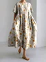 Femmes Floral Abricot Col Rond Confortable Robe Maxi Décontracté