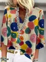 Blouses Élégant Floral Été Polyester Demi Manche Col Châle Régulier Droit Régulier pour Femmes