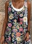 Femmes Floral Noir Col Rond Confortable Robe Mi-Longue Décontracté