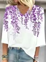 Blouses Décontracté Été Plantes Polyester Aucune élasticité Ample Demi Manche Col Châle Régulier pour Femmes