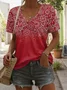 T-shirts Femmes Décontracté Été Ethnique Géométrie Polyester Col V Micro-élasticité Coupe Régulière Manches Courtes Régulier