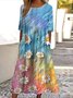 Femmes Floral Bleu Clair Col Rond Confortable Robe Maxi Décontracté