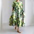 Femmes Floral Vert Col Rond Confortable Robe Maxi Décontracté