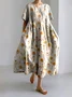 Femmes Floral Abricot Col Rond Confortable Robe Maxi Décontracté