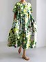 Femmes Floral Vert Col Rond Confortable Robe Maxi Décontracté