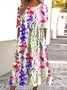 Femmes Floral Blanc Col Rond Confortable Robe Maxi Décontracté