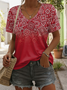 T-shirts Femmes Décontracté Été Ethnique Géométrie Polyester Col V Micro-élasticité Coupe Régulière Manches Courtes Régulier