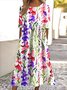 Femmes Floral Blanc Col Rond Confortable Robe Maxi Décontracté