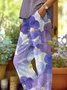Pantalons Décontracté Floral Printemps / Automne en Lin Micro-élasticité Domestique Coupe Régulière Droit Régulier pour Femmes