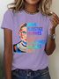 T-shirts Décontracté Été Lettres de texte Coton Micro-élasticité Ample Col Rond Régulier Régulier pour Femmes