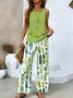 Deux Pièces Ensembles Femmes Vacances Ombre Été Polyester Naturel Rendez-Vous Col Rond Top Avec Pantalons Régulier